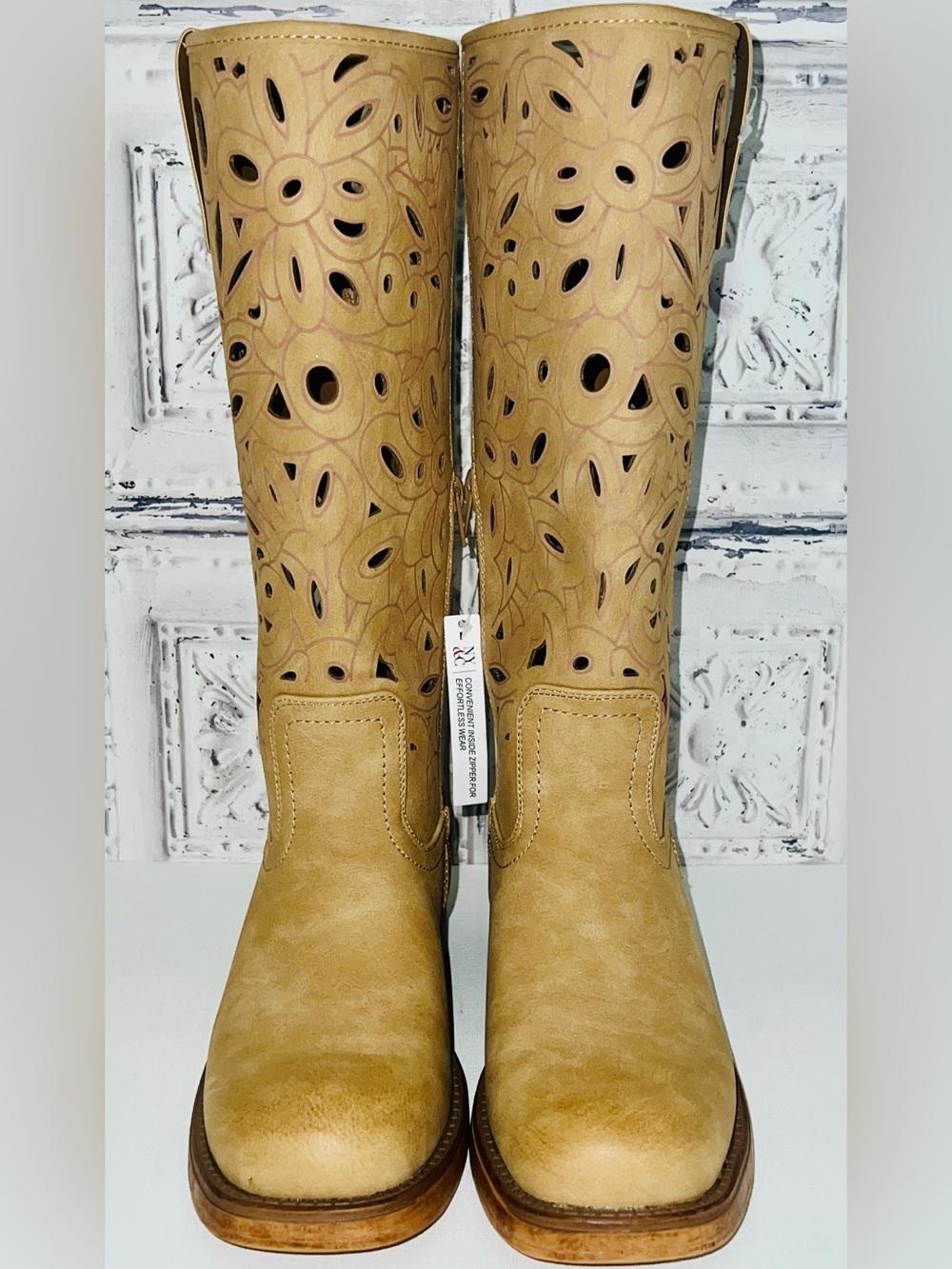 NWT New York & Company Curtis Camel Cutout chunky heel Tall Boots Sz 7.5 Campus - Picture 4 of 16